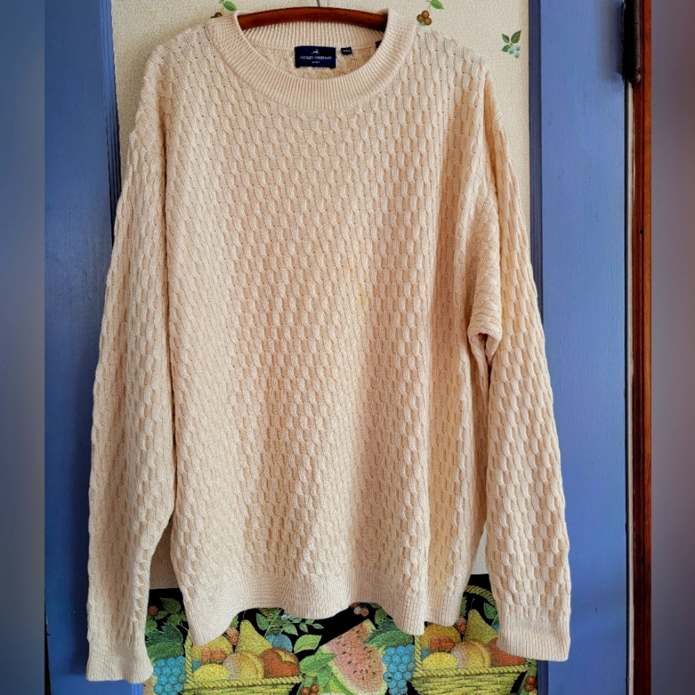 Hickey-Freeman Sport 100% Silk XXL Cable Knit Crew Neck Sweater